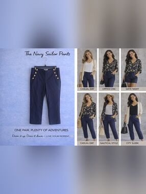 NWT- Polished MOMENT (minus the Wrinkled Pic) 😆🫢Navy Gold-Button Sailor Pants